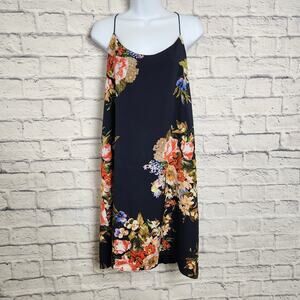 Lila Rose Dress Womens Size Large Navy Floral Mini Shift Dress Spaghetti Straps